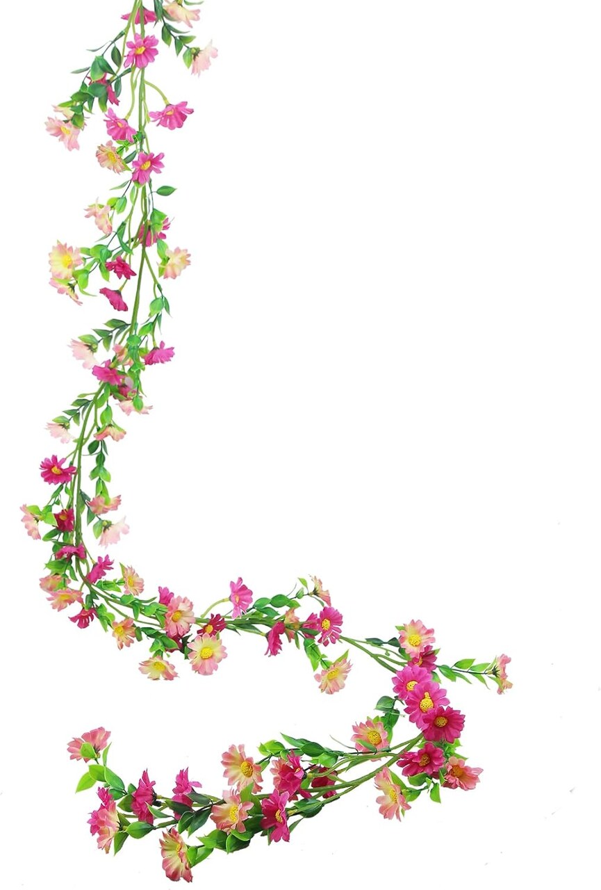 Artificial Daisy Vine Garland with Pink Flowers & Green Leaves